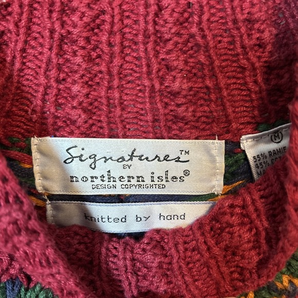 Vtg Signatures By Northern Isles Women M Sweater Floral Cable Knit By Hand 6288 - Picture 11 of 12